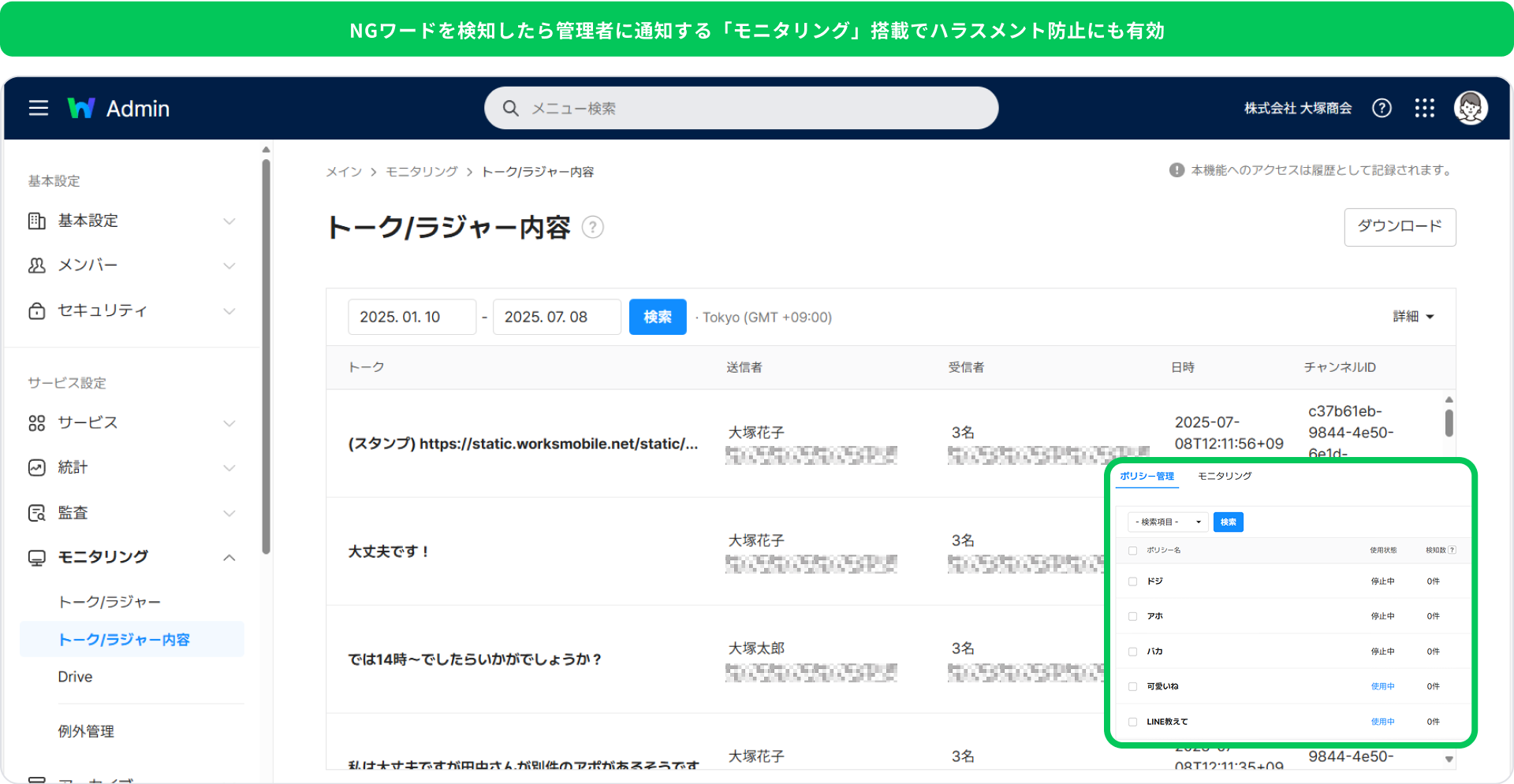 監査ログ機能の説明図